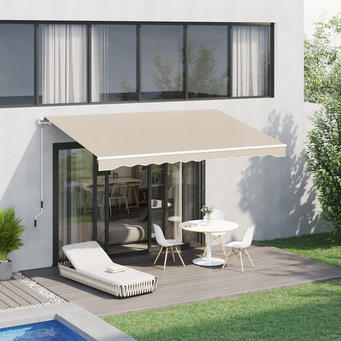 Outsunny Retractable Awning Manual Sun Shade Shelter Cream White