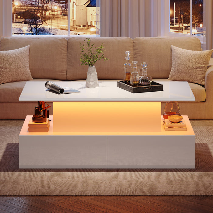 Ethan Lift-Top Coffee Table with LED Lighting and Storage Drawers,White