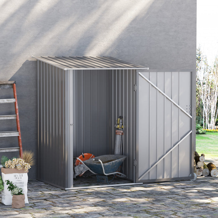 Outsunny 3.3' X 3.4' Lean-to Garden Storage Shed, Outdoor Galvanized Steel Tool House With Lockable Door For Patio, Backyard Lawn, Light Grey