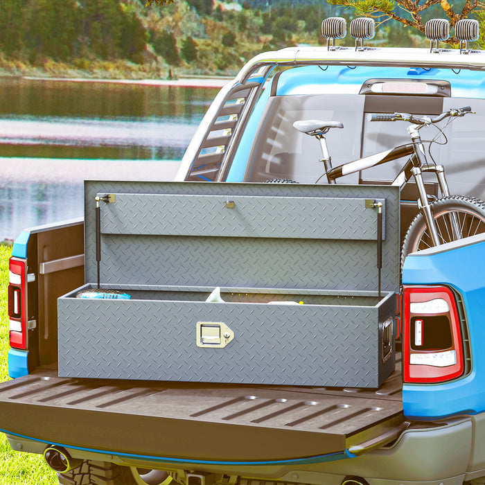 HOMCOM 39\" Aluminum Truck Bed Tool Box with Lock Truck Bed Tool Box