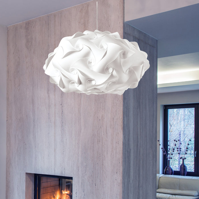 Dainolite Globus 3 Light Pendant Oval Polished Chrome Finish White Fabric Lamp
