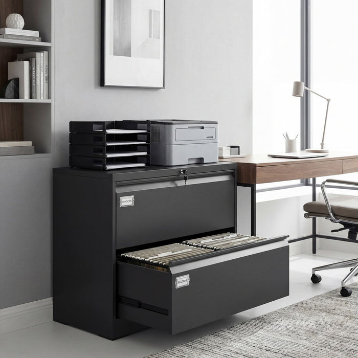 HOMCOM Lateral File Cabinet Steel Filing Cabinet for A4 Letter Legal Black