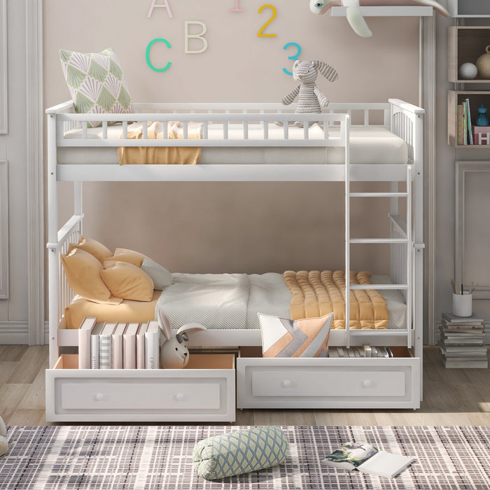 Elvis Solid Wood Convertible Bunk Bed With Drawers, Twin Size, White