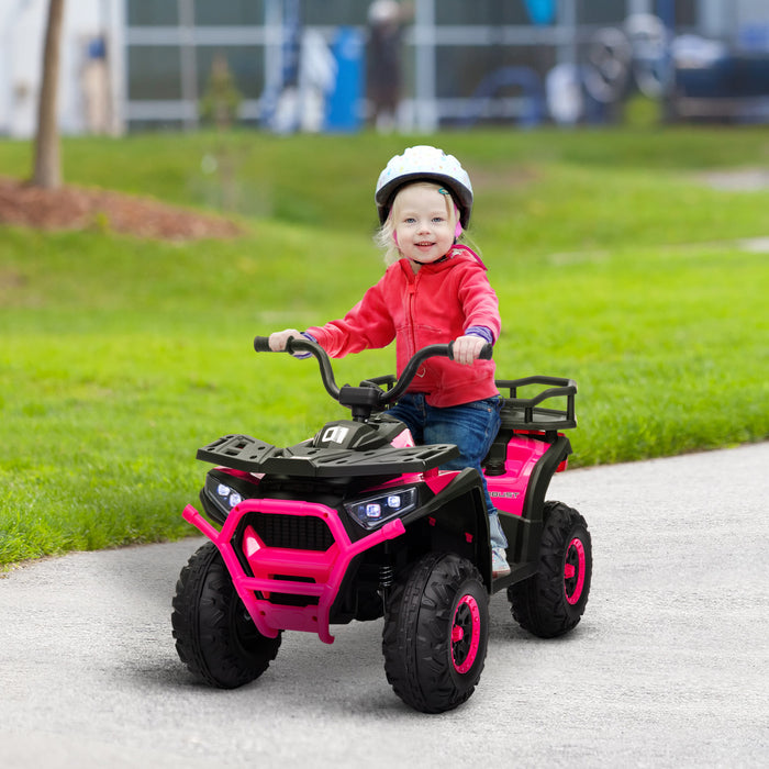 Qaba Kids Atv, 4 Wheeler, 12v Battery Powered Ride-On Electric Vehicle With 4 Spring Suspension Wheels, Storage Basket, Led Headlights, High & Low Speed, Music, For Boys & Girls, Pink