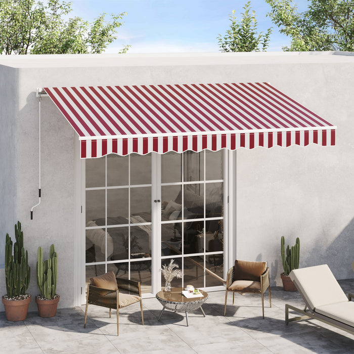Outsunny 10' X 8' Retractable Awning Shelter W/ Crank, Wine Red Stripe