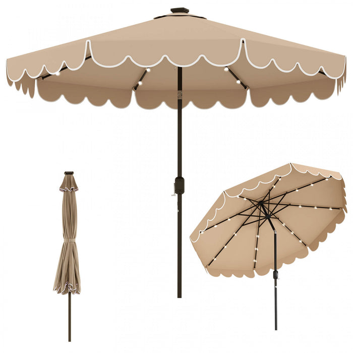 Costway 10 FT Solar Patio Umbrella with 24 LED Lights 8 Ribs & Tilt Adjustment Coffee