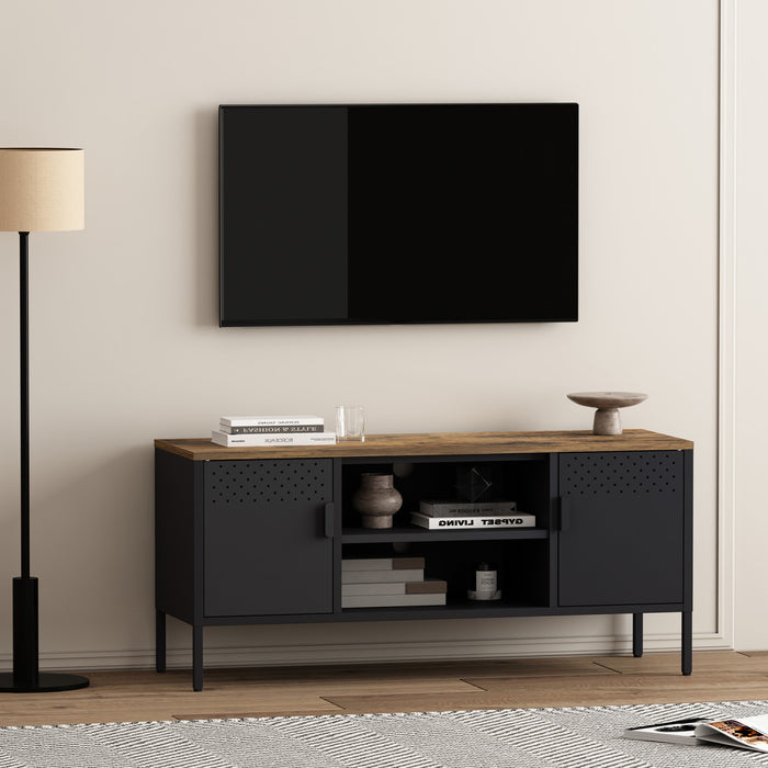 Landen Modern 47\" Metal Storage Cabinet in Black Armoire