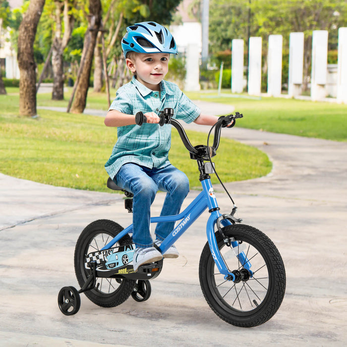 Costway 14\" Kids Training Bike With Removable Training Wheels Pneumatic Tires Navy