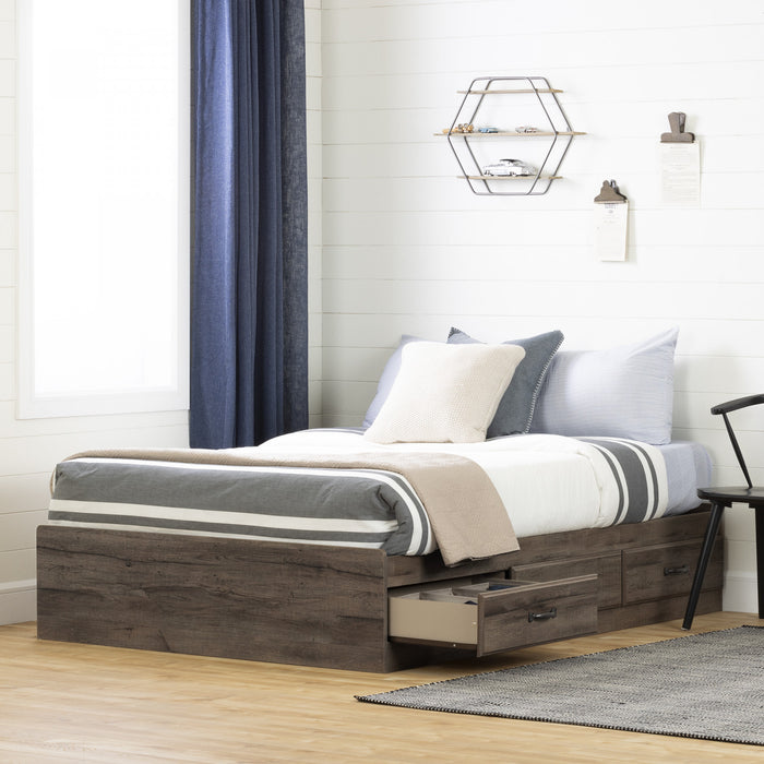 Ulysses Mates Platform Storage Bed with 3 Drawers Fall Oak - South Shore Full Bed