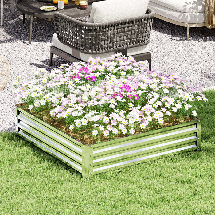 4' X 4' X 1' Raised Garden Bed Galvanized Steel Planter Box Silver