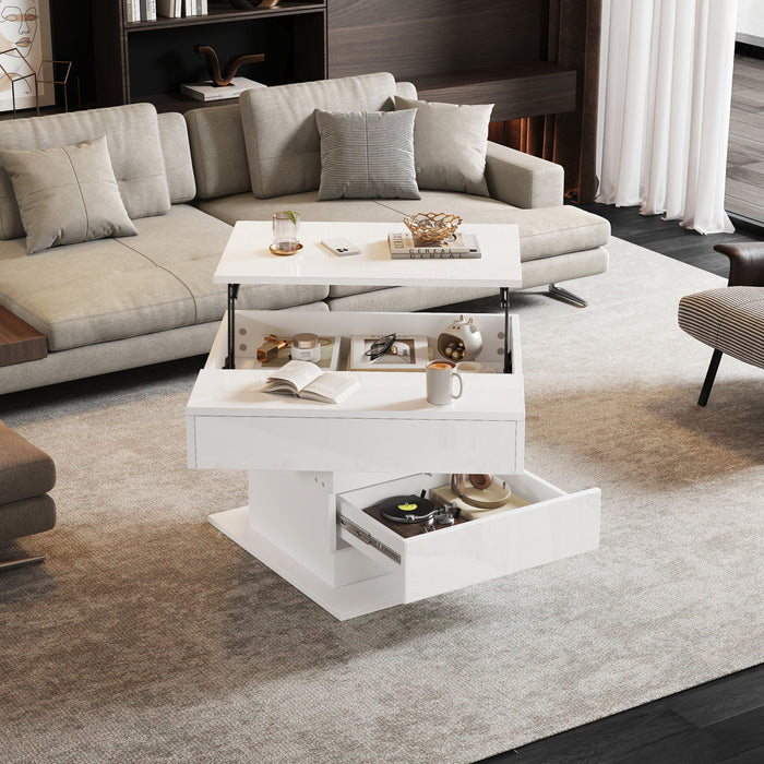 Noah Lift-Top Rotating Coffee Table with Drawer and Storage,White