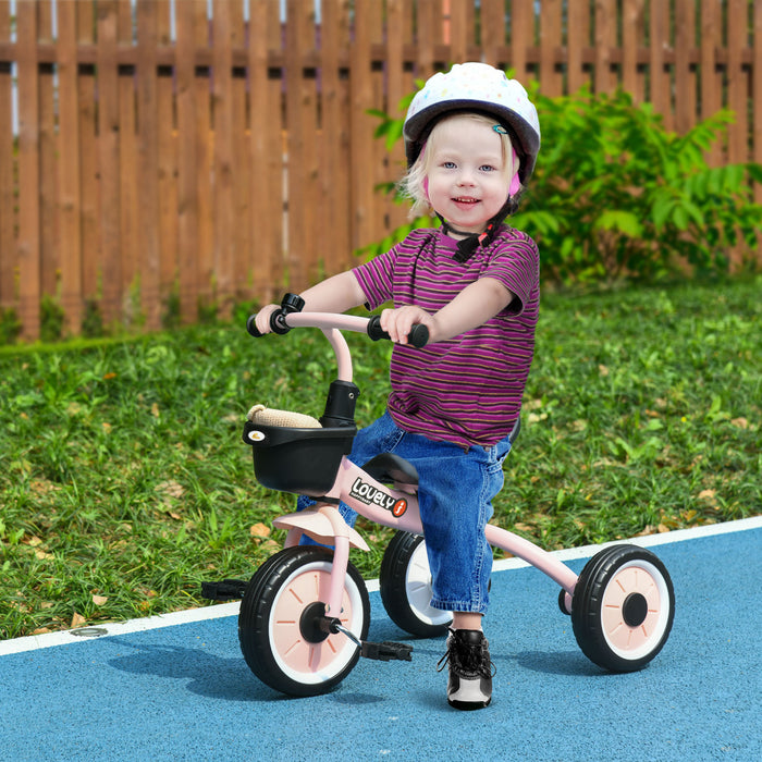 Qaba Tricycle For Toddler 2-5 Year Old Girls And Boys, Toddler Bike With Adjustable Seat, Basket, Bell, Pink