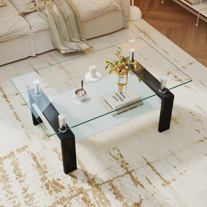 Liam Modern Rectangle Clear Tempered Glass Coffee Table,Black