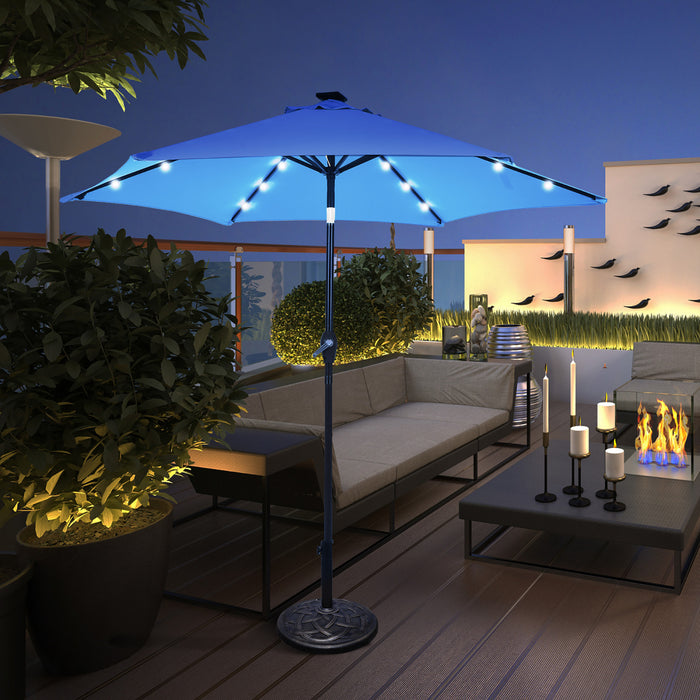 Costway 9' Solar LED Lighted Patio Market Umbrella Tilt Adjustment Crank Lift Blue
