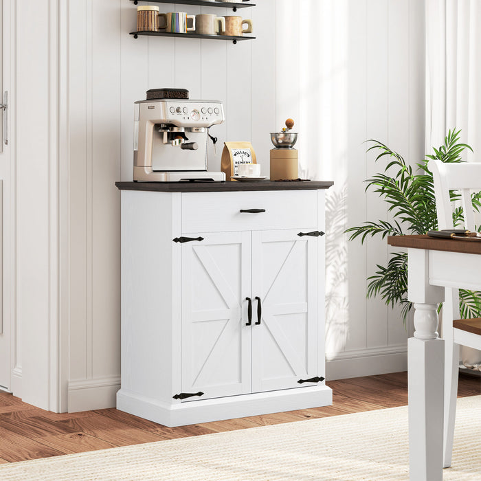 HOMCOM 30\" Farmhouse Sideboard Buffet Cabinet with 2 Barn Doors White