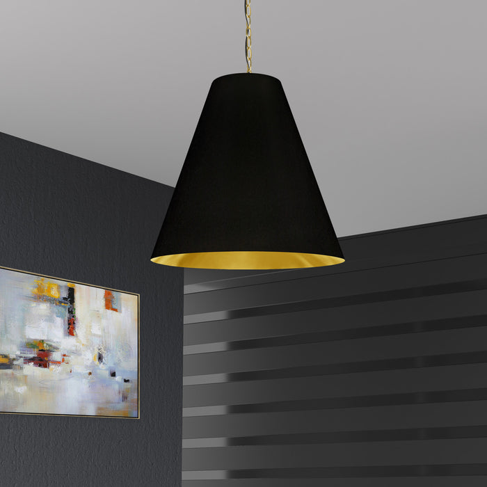 Dainolite Anaya 1 Light Pendant Large Aged Brass Black/Gold Shade Lamp