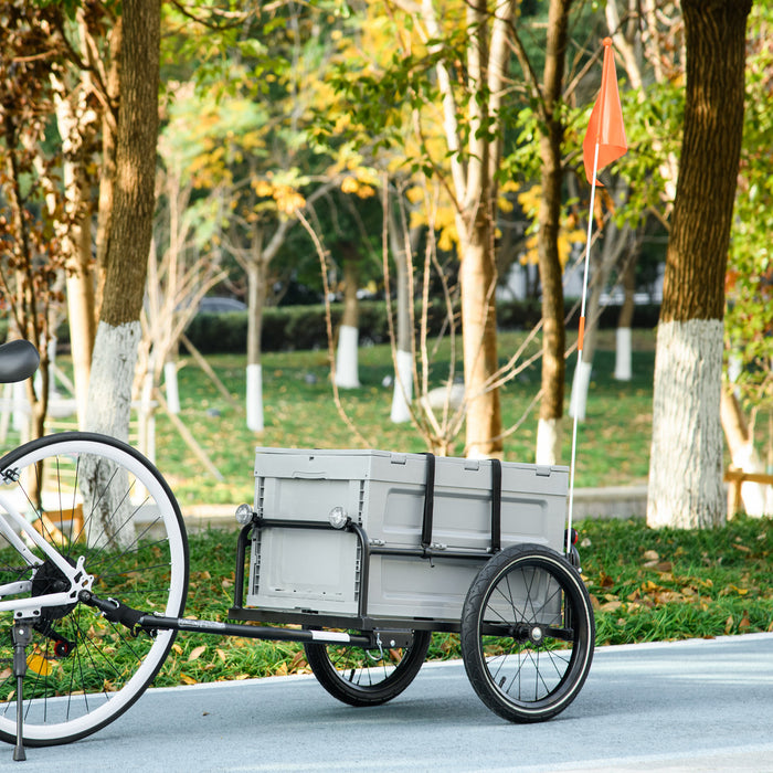 Aosom Bike Cargo Trailer, Bicycle Trailer Wagon Cart With Removable Storage Box, Quick Release 16\" Wheels And Safe Reflectors, Max Load 88lbs