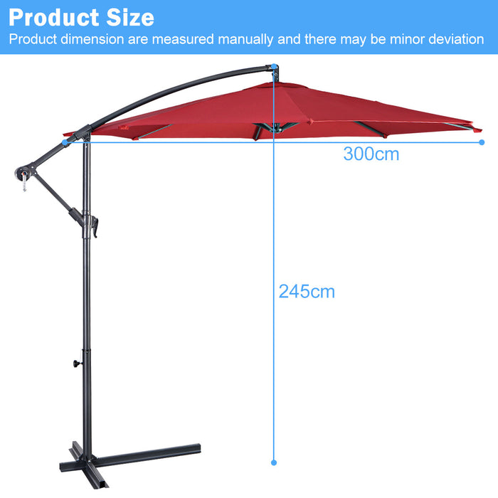 Costway 10' Hanging Umbrella Patio Sun Shade Offset Market W/ T Cross Base Burgundy