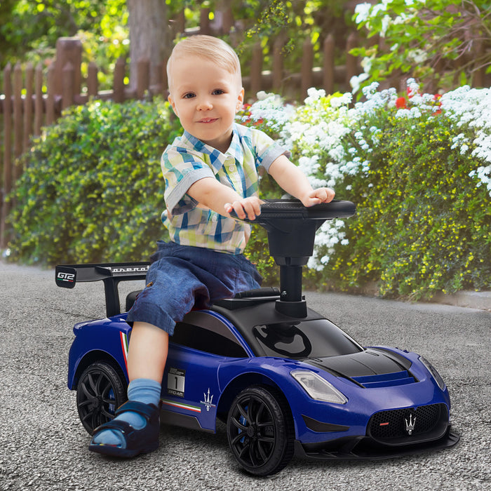 Qaba Maserati Gt2 Licensed Sit To Stand Baby Car, Ride On Toy For Toddlers, Kids Sliding Car Style With Under Seat Storage, Led Headlights Music Mp3, For 18-60 Months, Blue