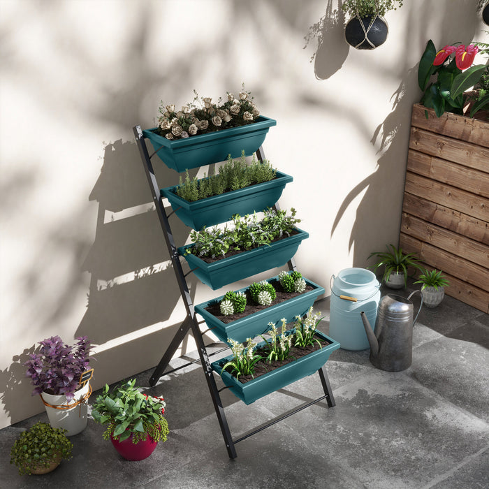 Outsunny 5-tier Raised Garden Bed With 5 Planter Boxes, Outdoor Plant Stand Grow Containers With Leaking Holes For Balcony Patio Outdoor, Green