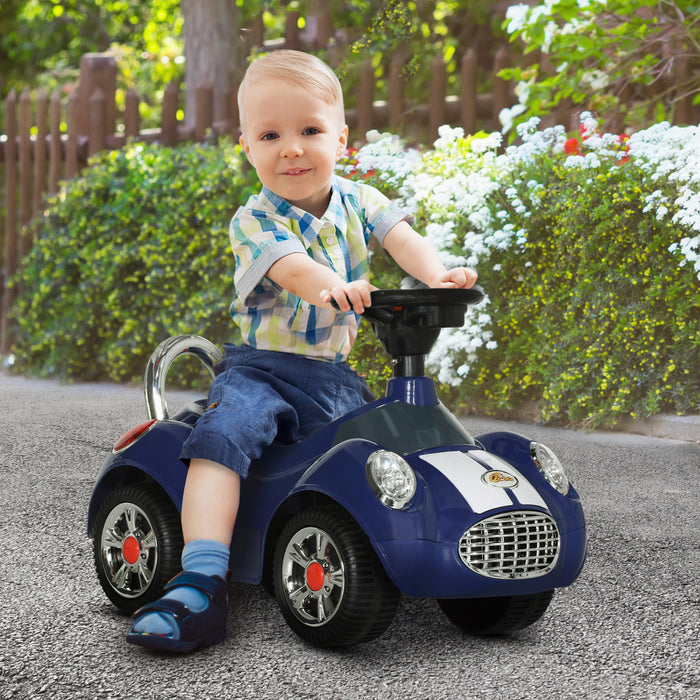 Qaba Baby Car, Push Car With Music, Horn, Light, Foot To Floor Sliding Ride On Car For Toddlers, Dark Blue