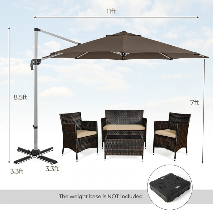 Costway 11 FT Outdoor Patio Umbrella, Round Cantilever Umbrella w/ 360° Rotation Brown