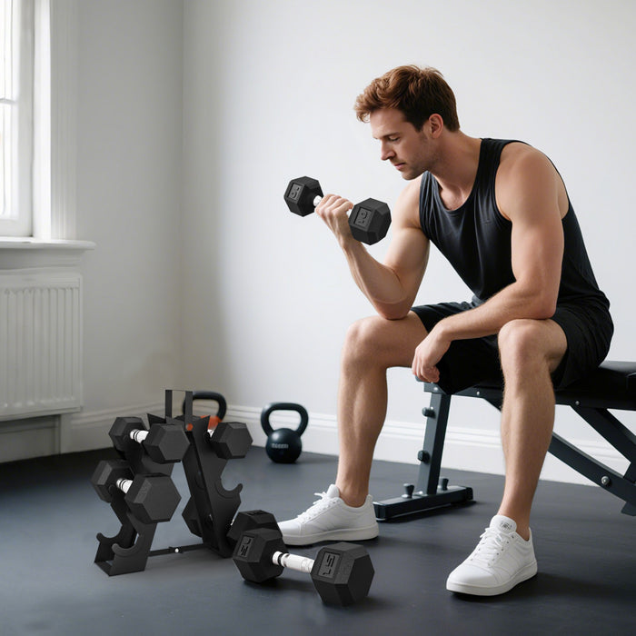 Soozier 60 LBS Dumbbell Set with Rack, Rubber Coated Hex Hand Weights