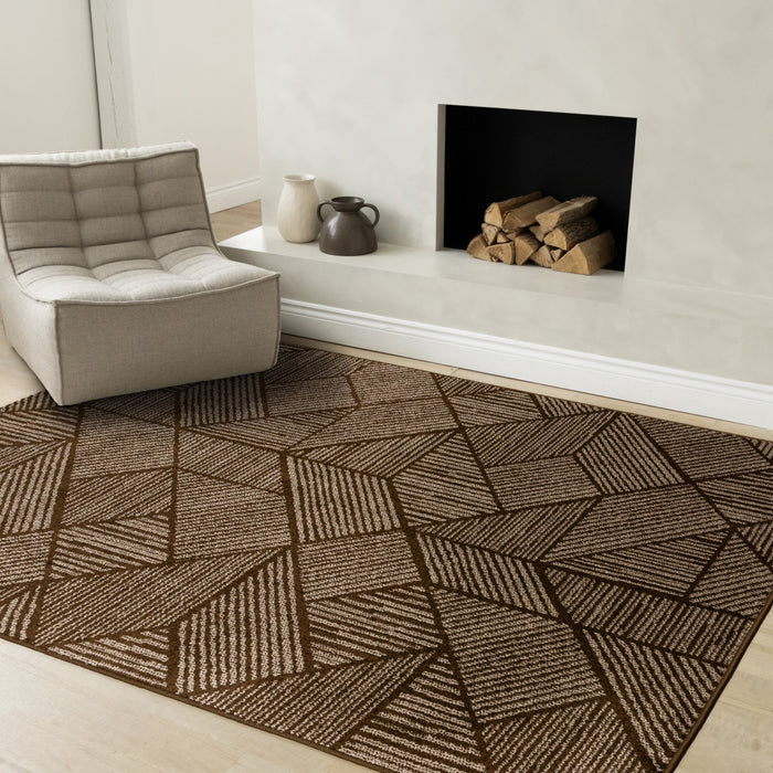 Covington Brown Taupe Striped Geometric Design Rug, 7'10\" x 10'6\" Indoor Area Rug
