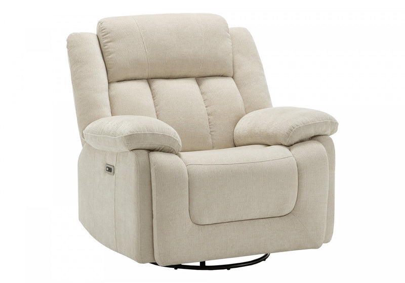 Power Reclining Chair, 39\" Wide, Glider, Swivel, Usb Ports Included, Beige Fabric Recliner