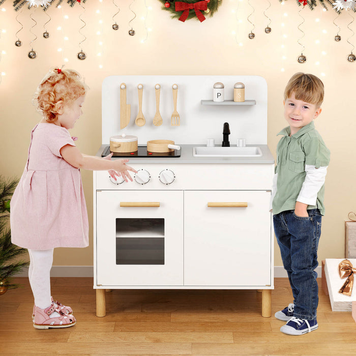 Costway Kids Kitchen Playset With Light Up Stove & Cooking Sounds Oven Sink Faucet White