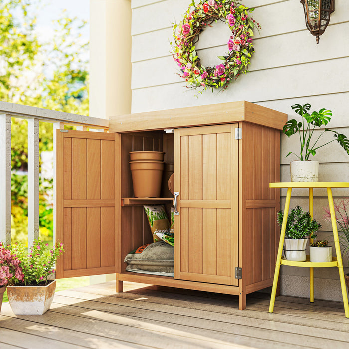 Outsunny Wood Garden Shed Outdoor Tool Shed With Hinged Roof, Natural Wood