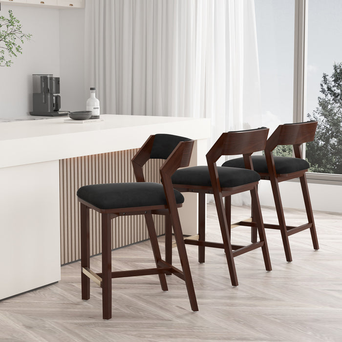 Patricia Modern Wood Upholstered Counter Stool in Black - Set of 3
