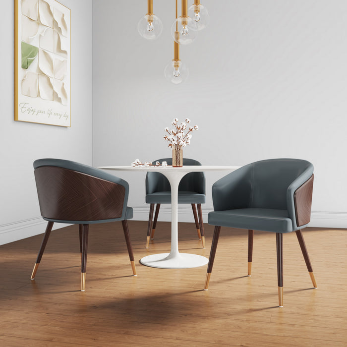 Reeva Modern Wood Vegan Leather Dining Chair in Gray - Set of 2