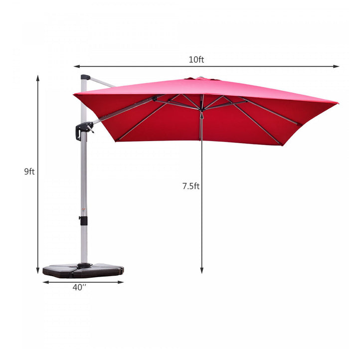 Costway 10Ft Square Patio Offset Cantilever Umbrella 360 Degree Tilt Aluminum Red