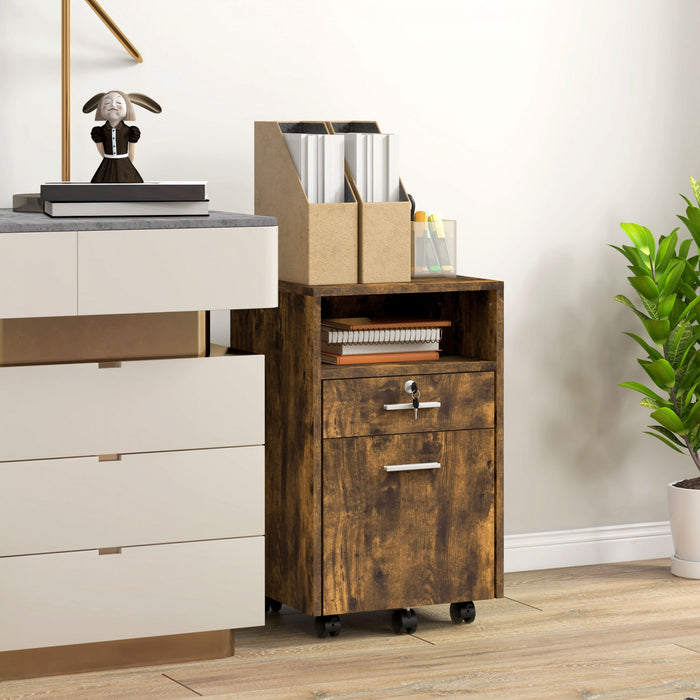 Vinsetto 2 Drawer Filing Cabinet with Lock for A4 Letter Size, Rustic Brown