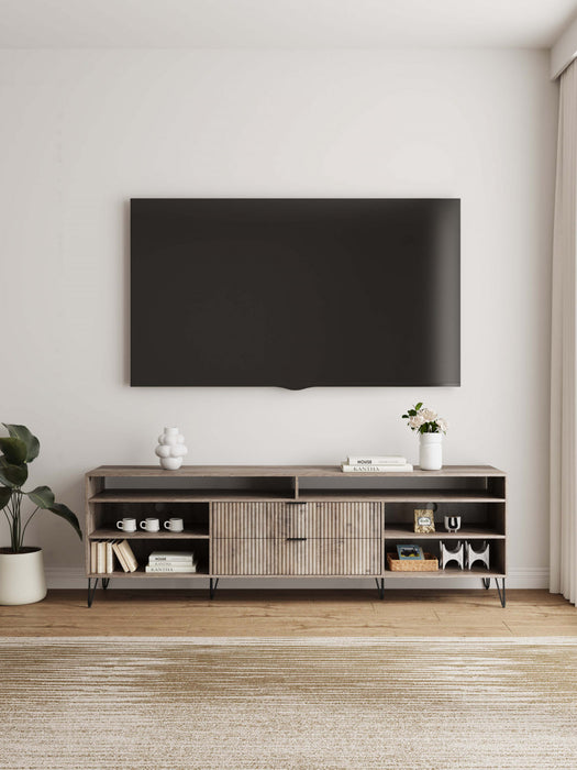 Dumbo Modern 85\" Fluted TV Stand in Rustic Gray