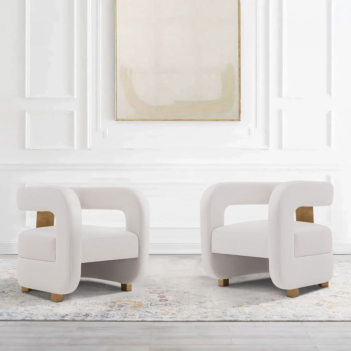 Amirah Modern Velvet Lounge Chair in White - Set of 2