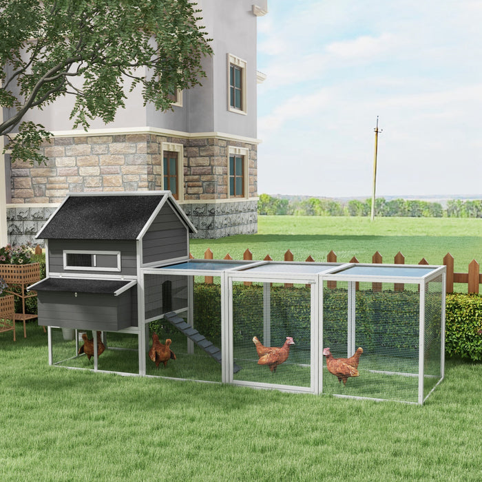 Pawhut 137\" Chicken Coop, Wooden Large Hen House With Chicken Run, Nesting Box, Poultry Cage For Outdoor, Backyard, Grey