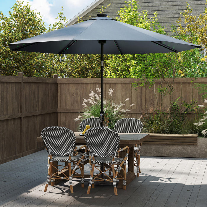 Costway 10 FT Solar Patio Umbrella with 96 LED Lights 35° Adjustable Tilt Vented Top Navy