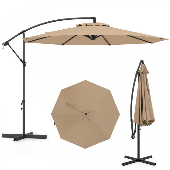 Costway 10FT Patio Offset Hanging Umbrella Easy Tilt Adjustment 8 Ribs Backyard Tan