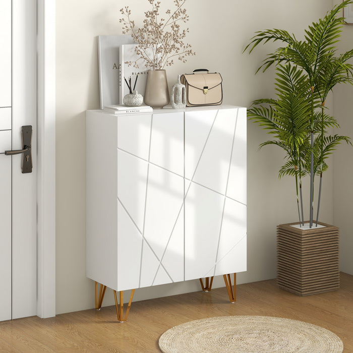 HOMCOM Narrow Shoe Cabinet, High Gloss Shoe Storage Cabinet, White