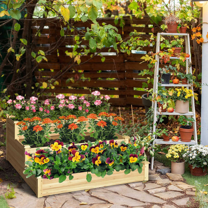 Costway 3-tier Raised Garden Bed Wood Planter Kit For Flower Vegetable Herb 48x 48x 22in