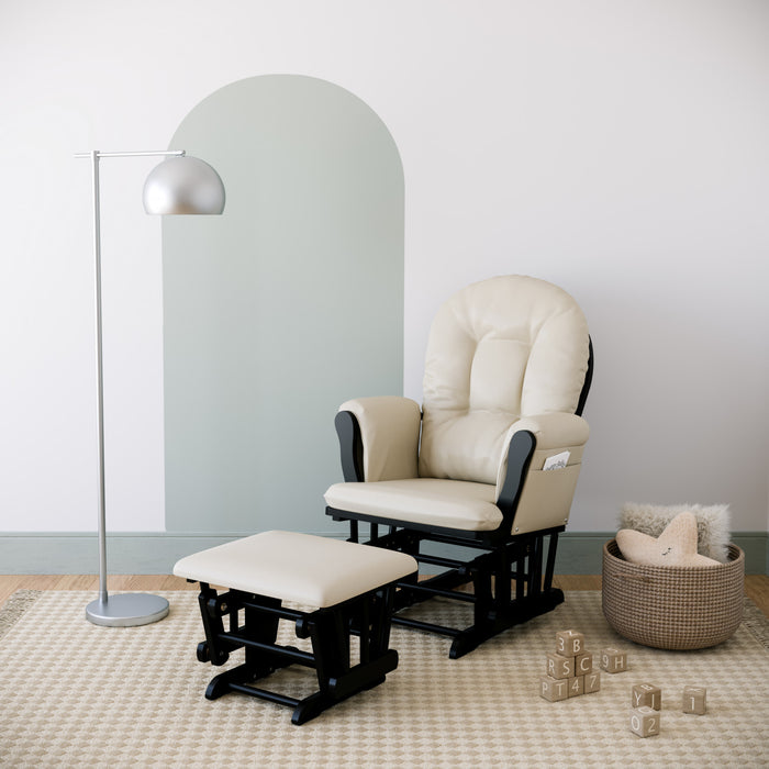 Storkcraft Hoop Glider and Ottoman - Black/Beige
