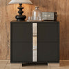 Nova Elegant Nightstand with Metal Foot and Mirrored Drawers, Black | Nova Table de Nuit Elegante avec Pied Metallique et Tiroirs Miroir, Noir