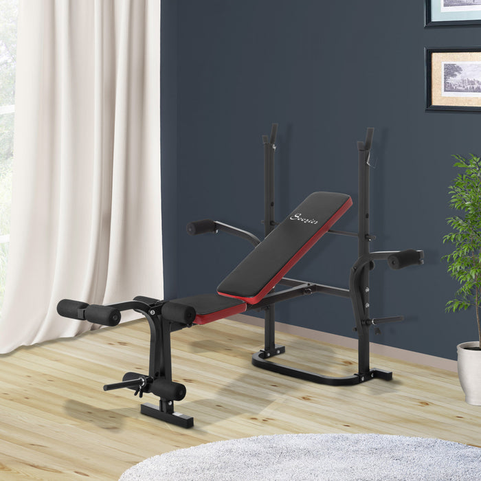 Soozier Adjustable Weight Bench With Leg Developer Barbell Rack For Weight Lifting And Strength Training Multifunctional Bench Press Workout Station For Home Gym