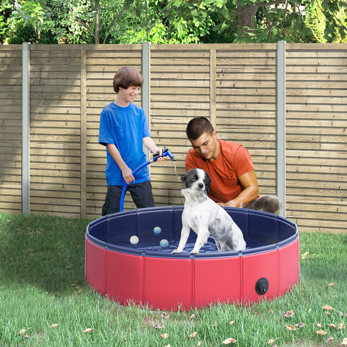 Pawhut Folding Dog Pool Portable Pet Kiddie Swimming Pool, Outdoor/indoor Puppy Bath Tub With Nonslip Bottom For Dogs & Cats, (Φ32\", Red)