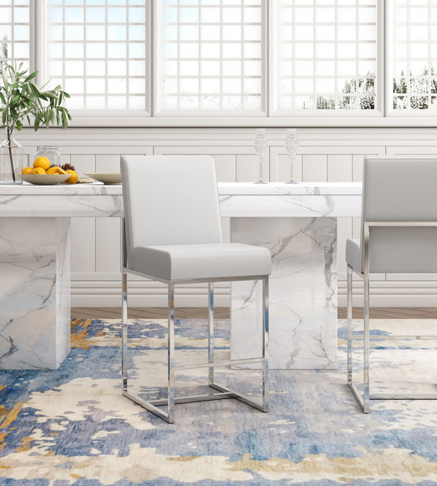 Element Modern Metal Upholstered Barstool in Pearl White - Set of 3