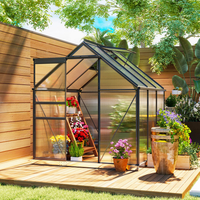 Outsunny 6' x 6' x 6.5' Polycarbonate Greenhouse Walk-in Green House, Grey