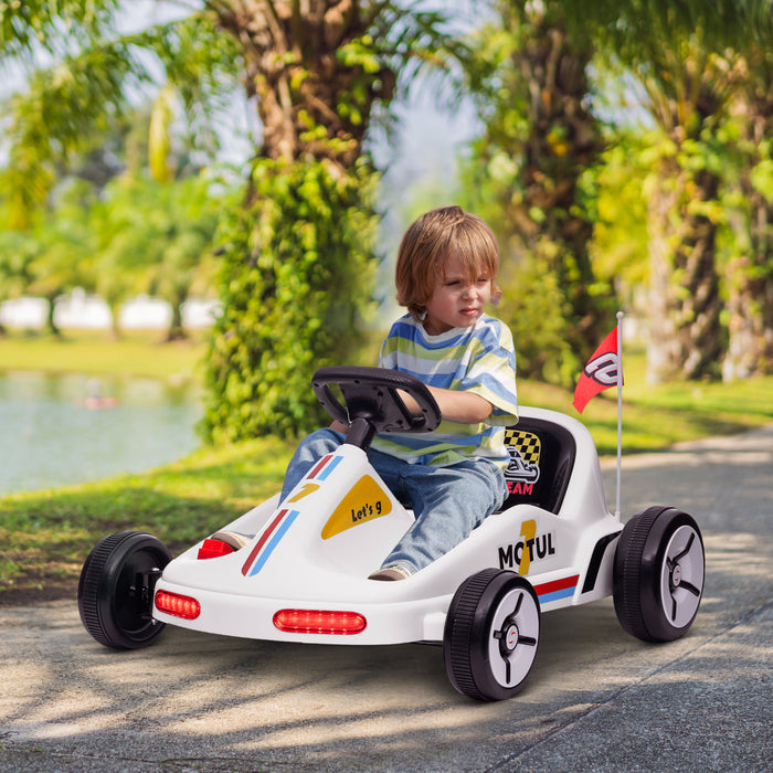 Qaba Go Kart For Kids, 6v Electric Battery Powered Ride-On Car With Music, Light, Horn, For Toddlers Boys Girs 3-5 Years, White