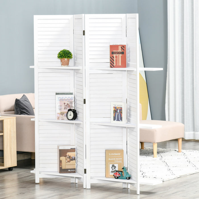 Homcom 4-panel Wood Room Divider With 3 Shelves 5.6ft
